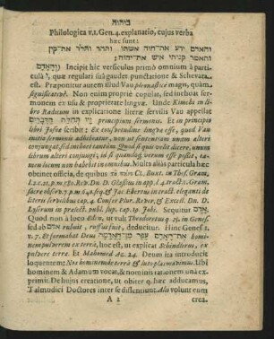 Philologica v.I. Gen. 4. explanatio, cuius verba haec sunt ...
