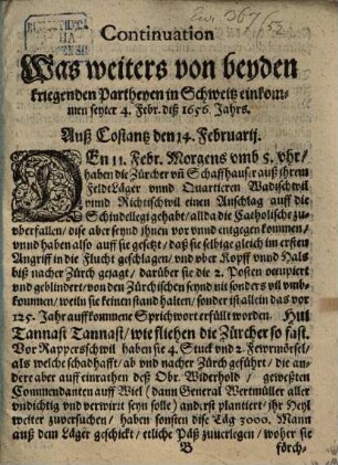 Continuation was weiters von beyden kriegenden Partheyen in Schweitz einkommen