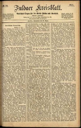 Erste Ausgabe vom Samstag, den 28. April 1877.