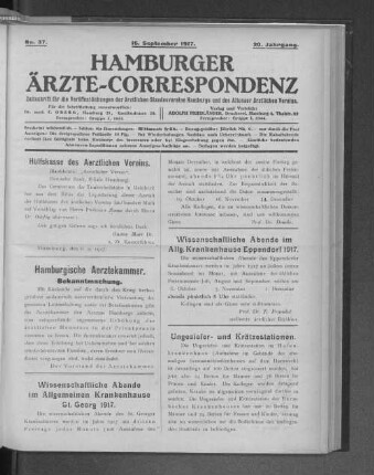 Wissenschaftliche Abende im Allg. Krankenhause Eppendorf 1917.
