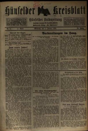 Erste Ausgabe vom Mittwoch, den 01. Januar 1930.
