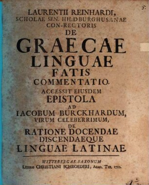 De Graecae linguae fatis commentatio