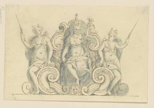Kaminaufsatz mit drei Frauenfiguren