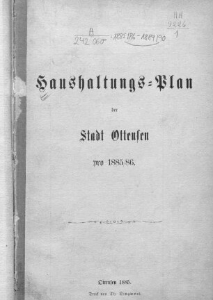 1886/87(1886): Haushaltungs-Plan der Stadt Ottensen : pro ...