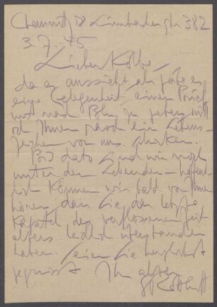 Brief von Karl Schmidt-Rottluff an Georg Kolbe