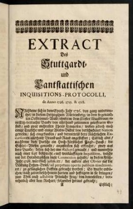 A1r-B1v, Extract Des Stuttgardt und Lantstattischen Inquisitions-Protocolli, de Anno 1726. & 1728.