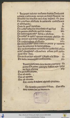Incipit rubrice tractatus fratris Antonini ordinis predicatorum.
