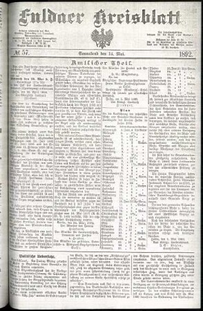 Erste Ausgabe vom Samstag, den 14. Mai 1892.