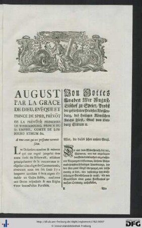Von Gottes Gnaden Wir August, Bischof zu Speier ...