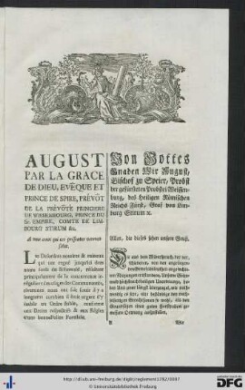 Von Gottes Gnaden Wir August, Bischof zu Speier ...
