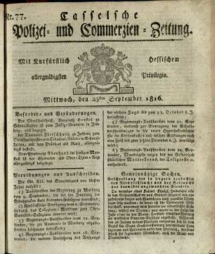 Nr. 77, Mittwoch, den 25sten September 1816