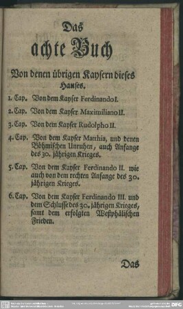 Das achte Buch Von denen übrigen Kaysern dieses Hauses