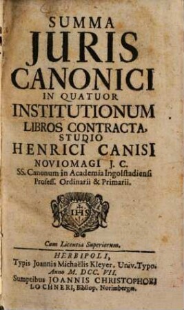 Summa iuris canonici : in quatuor institutionum libros contracta