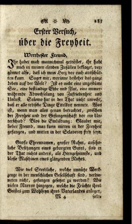 Erster Versuch, über die Freyheit