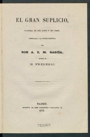 El gran suplicio : zarzuela en dos actos y en verso