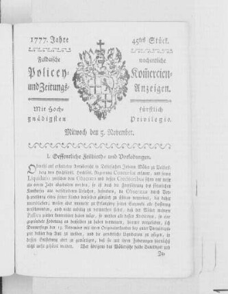 45tes Stück, Ausgabe vom 5. November 1777
