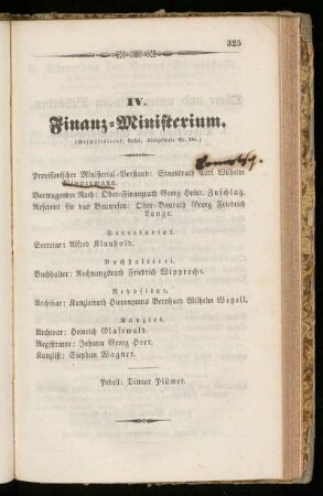 IV. Finanz=Ministerium.