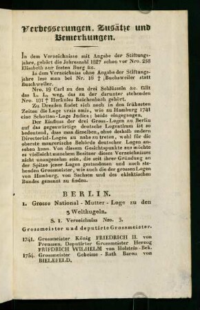 Verbesserungen, Zusätze und Bemerkungen.