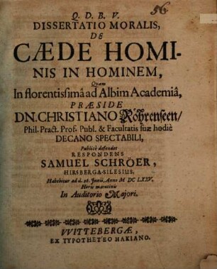 Diss. mor. de caede hominis in hominem
