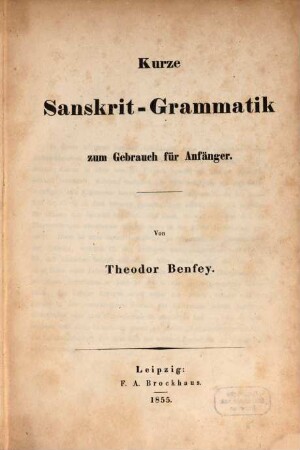 Kurze Sanskrit-Grammatik : zum Gebrauch für Anfänger