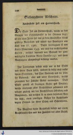 Siebenzehnter Abschnitt. Reichsstadt Zell am Harmerspach.