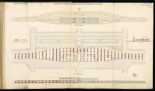 Bahnhof auf Viadukten - Stadtbahnhof Alexanderplatz, Berlin Monatskonkurrenz Januar 1874: Lageplan, Grundriss, Aufriss Seitenansicht; 1:500, Maßstabsleiste