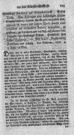 Gründliche Anleitung zur Kriegsbaukunst. T.1.