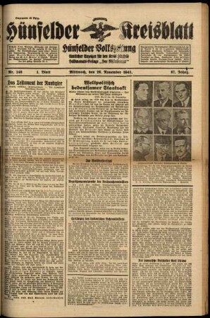 Erste Ausgabe vom Mittwoch, den 26. November 1941.