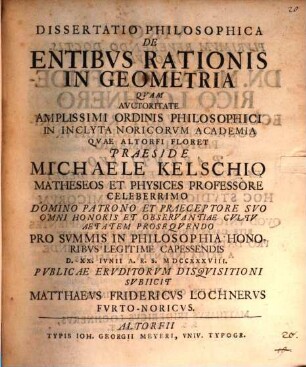 Dissertatio Philosophica De Entibvs Rationis In Geometria