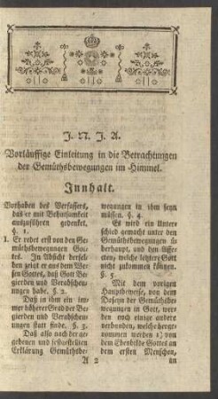 Vorläuffige Einleitung in die Betrachtungen der Gemüthsbewegungen im Himmel.