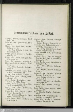 Einwohnerverzeichnis : Einwohnerverzeichnis von Prödel