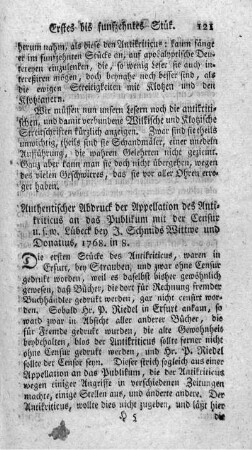 : Authentischer Abdruck der Appellation des Antikriticus an das Publicum mit der Censur gegen die Ankündigung seiner periodischen Schrift.