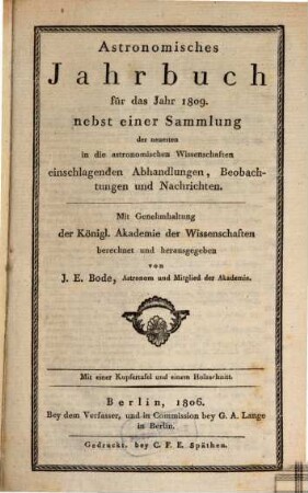 Astronomisches Jahrbuch. 1809, 1809 (1806)