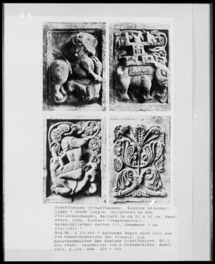 Tierornamente an den Pfeilerwandungen: Löwe, Elefant, Reiterfigur und Pflanzen