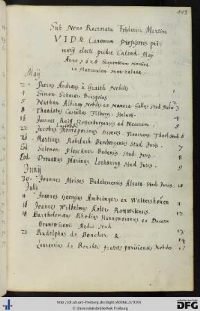 [fol. 149] Rektorat Friedrich Martini 1626