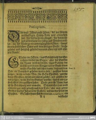 Leichenpredigt : Christliche Leichen-Predigt, Praeloquium, Textus, Exordium, Tractatio Thematis