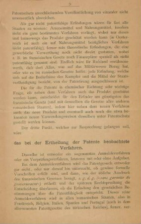 ... das bei der Ertheilung der Patente beobachtete Verfahren