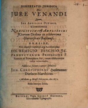 Diss. jur. de jure venandi
