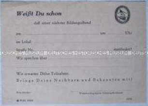 Vordruck einer Einladung zu einer Bildungsveranstaltung der SED (blanko)