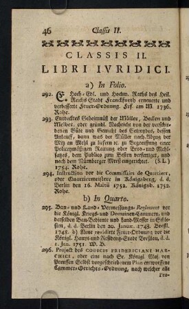 46-78, Classis II. Libri Iuridici - Classis III. Libri Medici et Chymici; ...