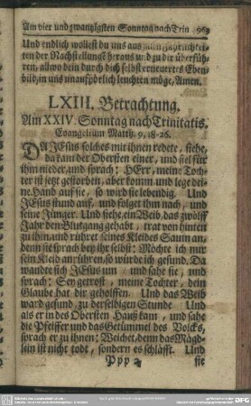 LXIII. Betrachtung. Am XXIV. Sonntag nach Trinitatis. Evangelium Matth. 9, 18-26