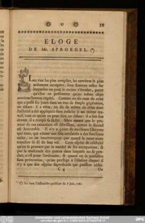 Eloge De Mr. Sproegel.