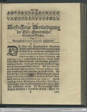 Cap. I. Warumb die Formula Concordiae geschrieben?