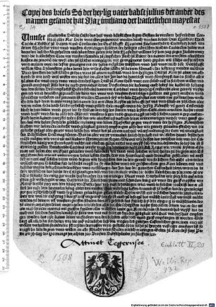 Copei des briefs So der heylig vater babst julius der ander des namen gesandt hat Maximiliano der kaiserlichen mayestat