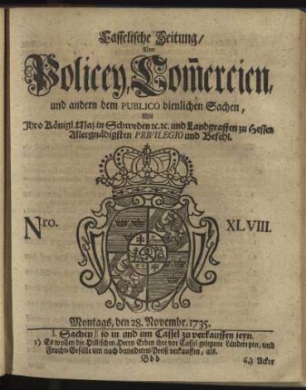 Nro. XLVIII, Montags, den 28. Novembr 1735