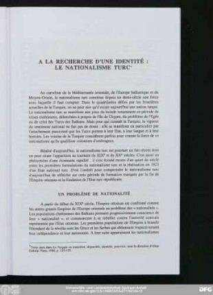 A La Recherche D'Une Identité: Le Nationalisme Turc