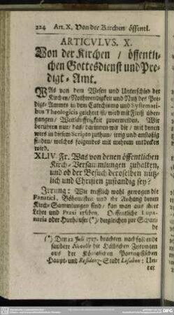Articulus X. Von der Kirchen, öffentlichen Gottesdienst und Predigt-Amt