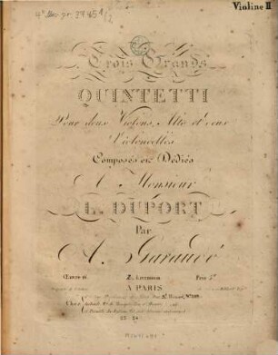 Trois grands quintetti : pour 2 violons, alto et 2 violoncelles ; oeuv. 16, 2. Vl 1 (10 S.) Vl 2 (5) Va (5) Vc 1 (6) Vc 2 (5). - Pl.-Nr. 23