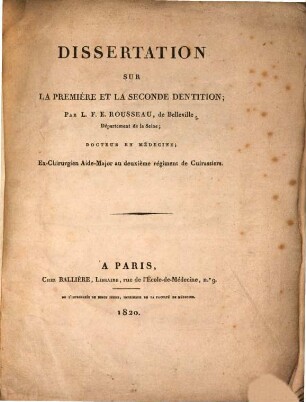 Dissertation sur la première et la seconde dentition