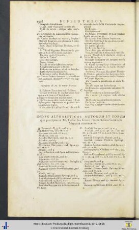 Bibliotheca Emin. Card. Mazarini - Bibliotheca D. Pr. De Mesme - Bibliotheca Monast. SS. Trinitatis Prope Constant. - Bibliothecae Variae - Bibliotheca Monast. S. Martini Turonensis - Bibliotheca Abbaiae Savinianensis Ord. Cisterc. - Bibliotheca Abbatiae Fulcardi Montis - Bibliotheca V. CL. D. Bouhier etc. - Bibliotheca S. Jacobi Leodiensis - Bibliothecae Variae - Bibliotheca Fr. Praedicatorum Claromont in Arvernia.